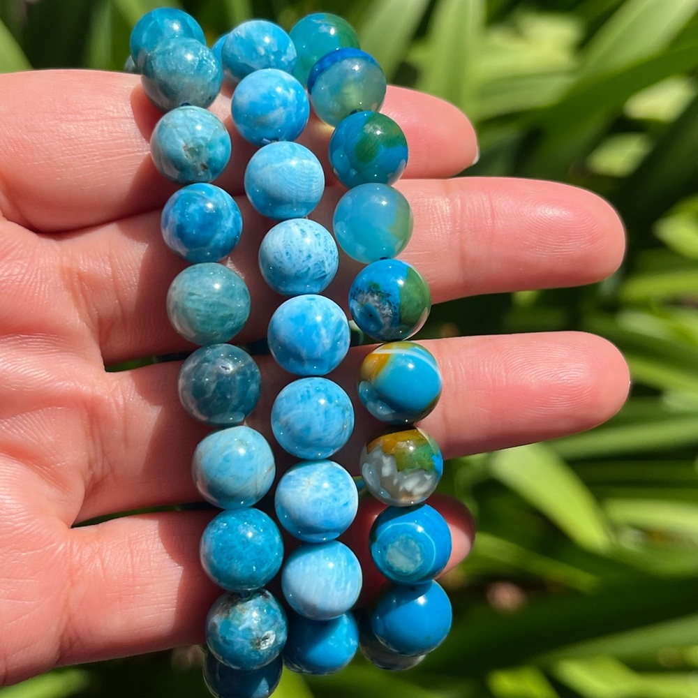 10mm blue apatite blue agate‎ bracelet set